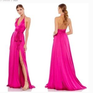 MAC DUGGAL CHARMEUSE HALTER STRAP SOFT TIE WAIST MAGENTA GOWN sz 6